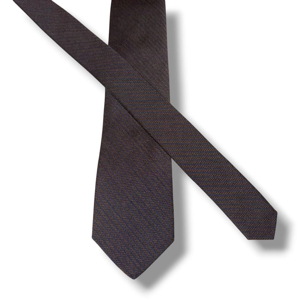 Tom James Brown & Navy Stripes Woven Wool Neck Tie Made in USA